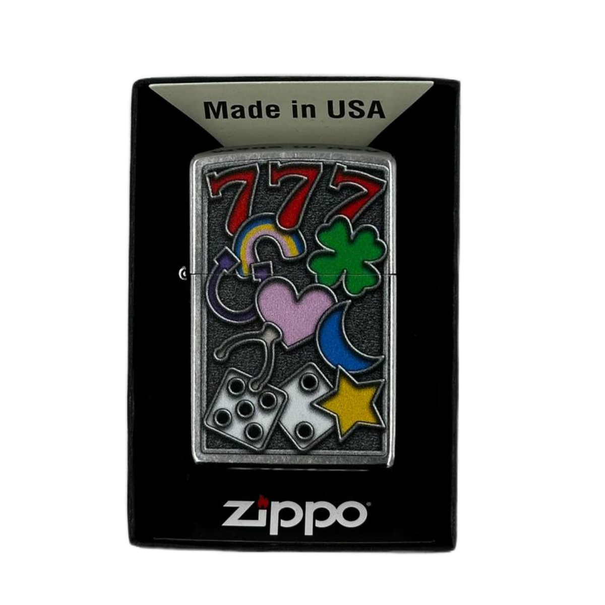 ZIPPO/48682 All Luck, покр.Street Chrome лат/сталь, серебро