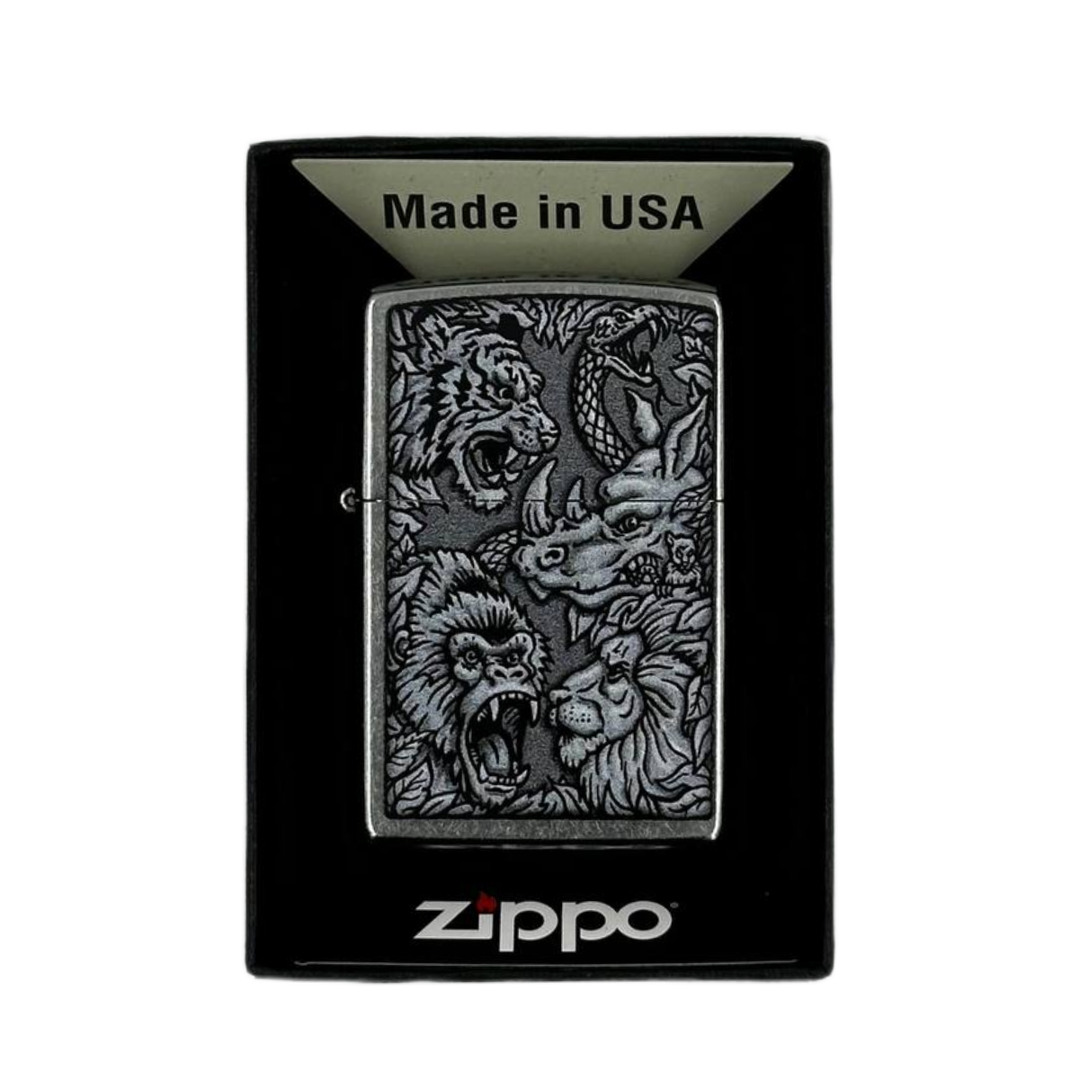 ZIPPO/48567 Jungle Design, покр.Street Chrome лат/сталь, серебро, матов.