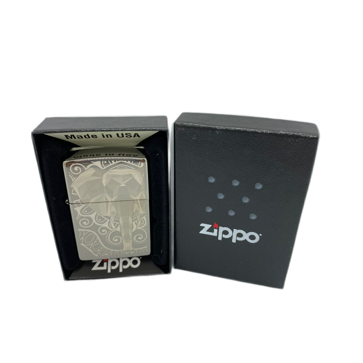 ZIPPO/49074 Elephant Fancy Fill Design покр.Black Ice лат/сталь, серебро черн,глянц.