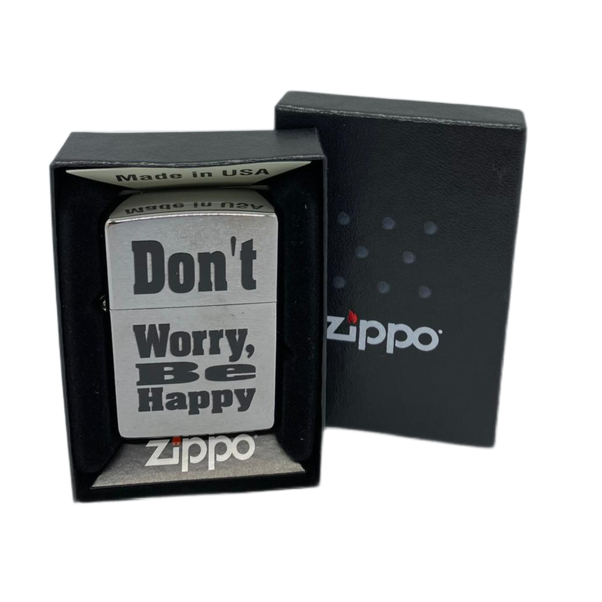 ZIPPO/200 Don't worry с покр.Brushed Chrome лат-сталь,серебр. матов.