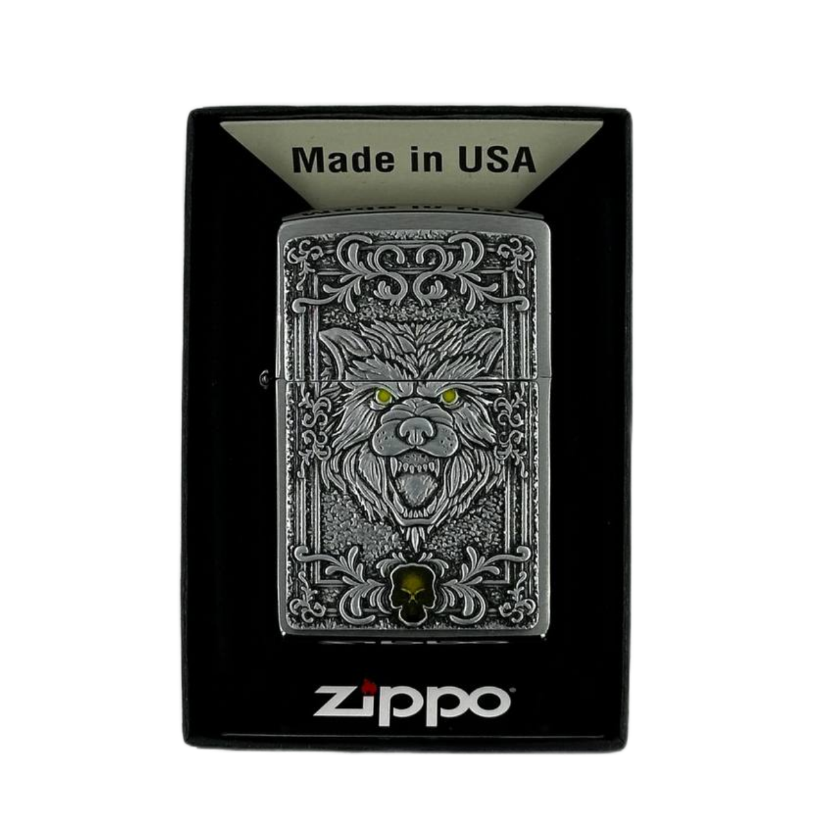 ZIPPO/48690 Wolf Emblem, покр.Brushed Chrome, лат/сталь, серебр., матов.