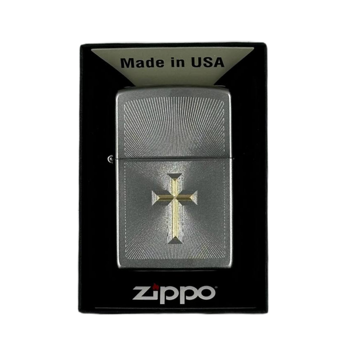 ZIPPO/48581 Cross Design покр.Satin Chrome, лат/сталь, серебр.,