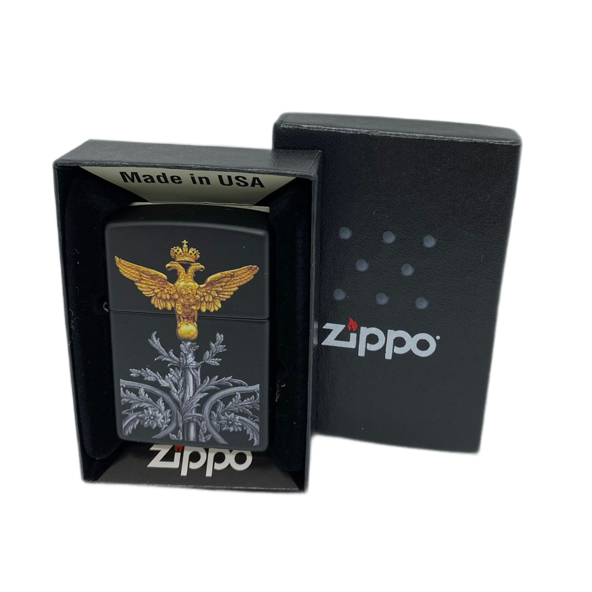 ZIPPO/218 RUSSIAN COAT ARMS  покр.Black Matte лат-сталь,черн,мат.