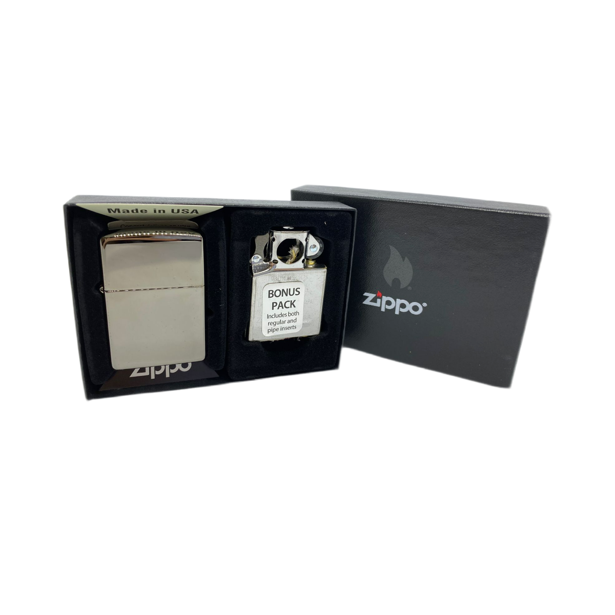 ZIPPO набор/29789 заж(ветроуст) Black Matte и вставн.блок  д/трубок, лат/сталь серебр., под. ко