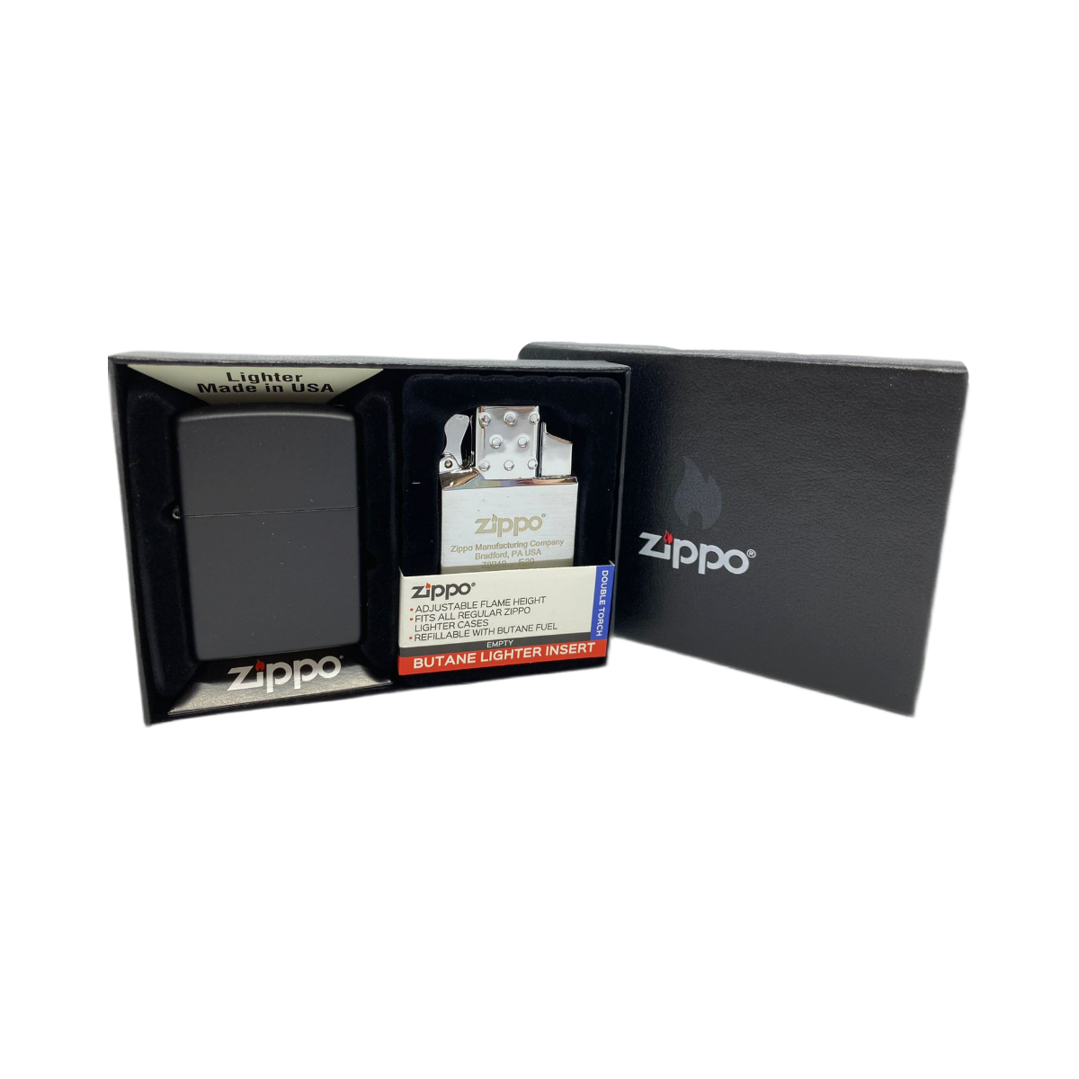 ZIPPO набор/218-090204 заж. 218 с покр. Black Matte и газ.блок с дв/плам., в подар. кор.