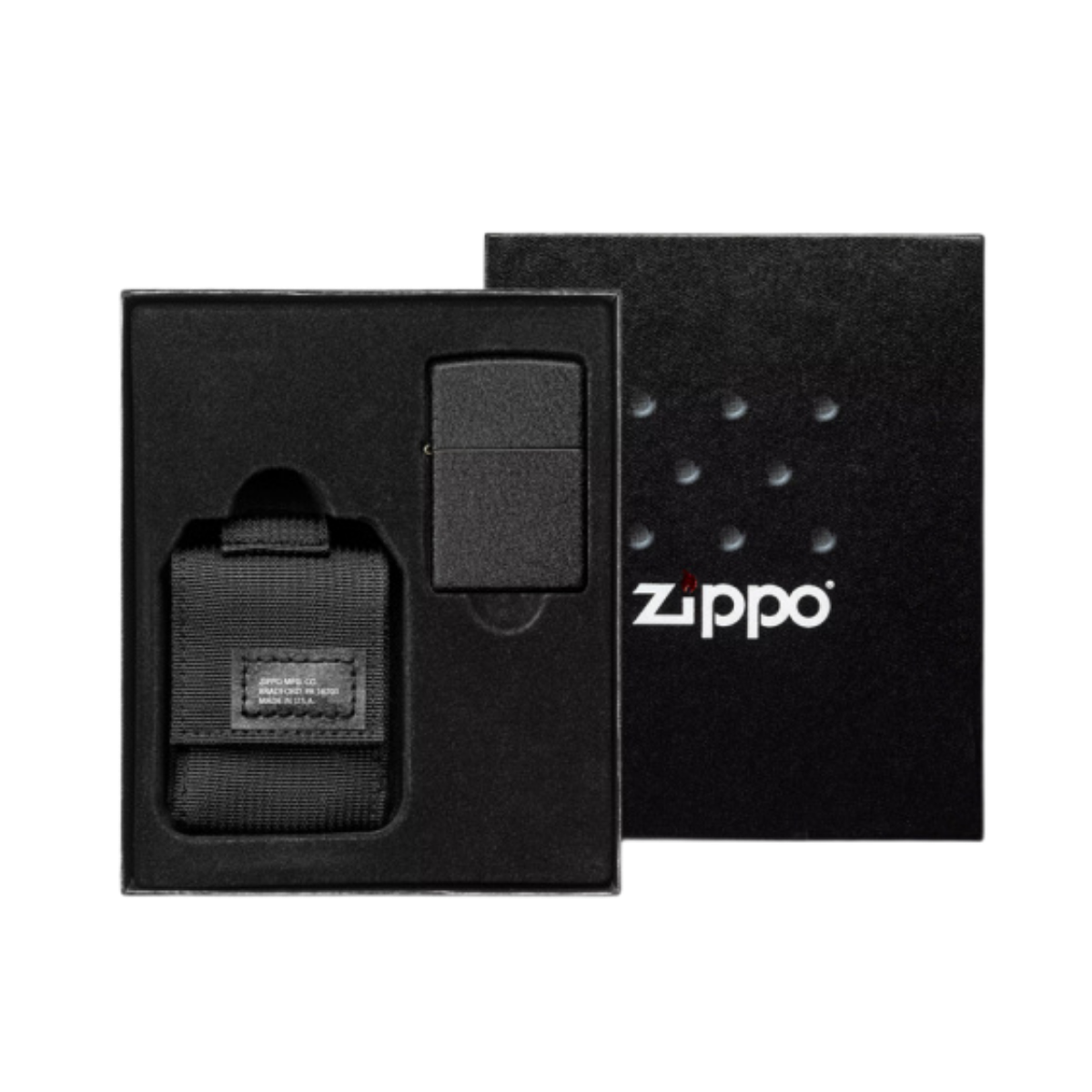 ZIPPO набор/49402 заж. Black Crackle® чёрн. и черный нейлон. чехол, в  подар. кор.