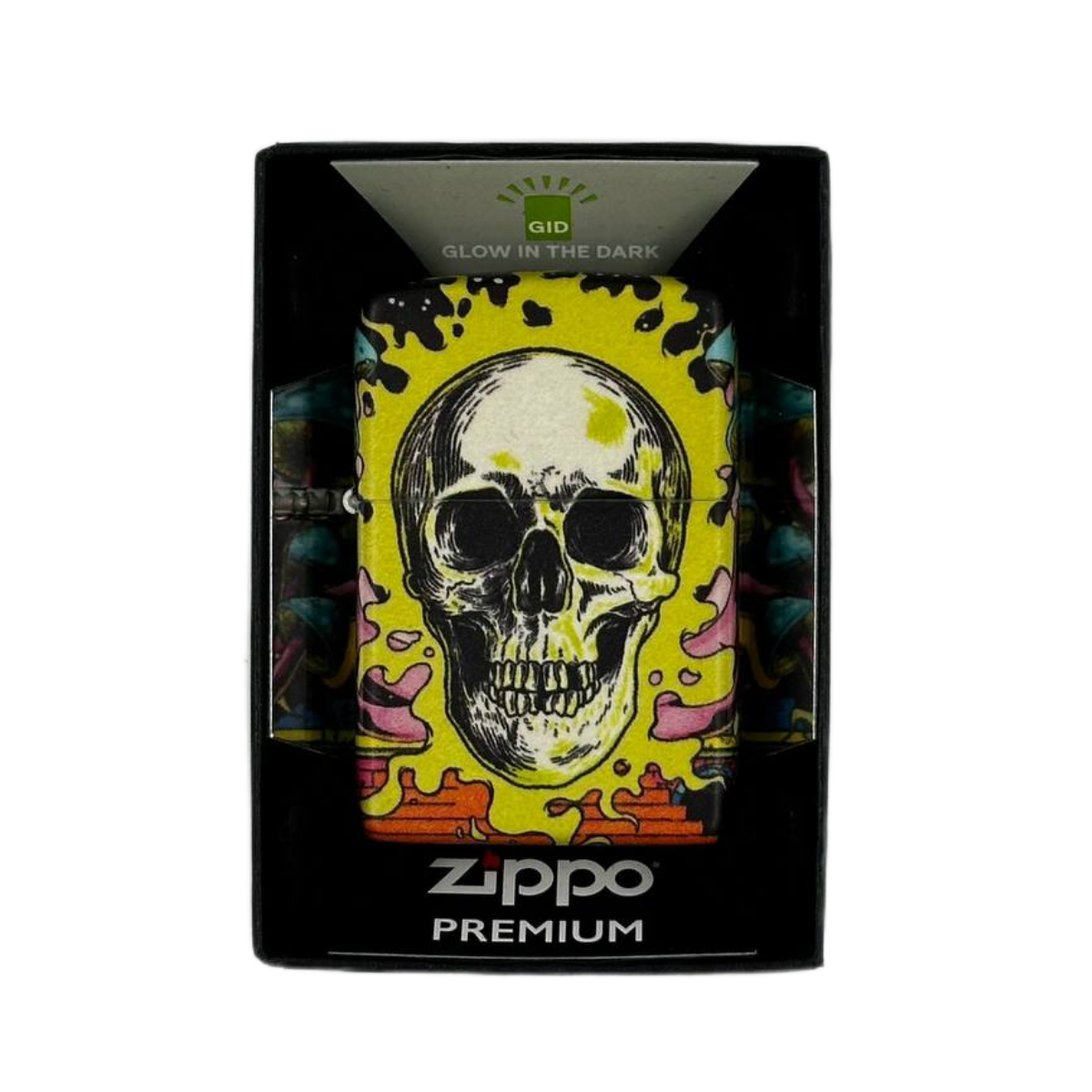 ZIPPO/48640 Skull Design покр.Glow In The Dark Green,лат/сталь,разноцветная