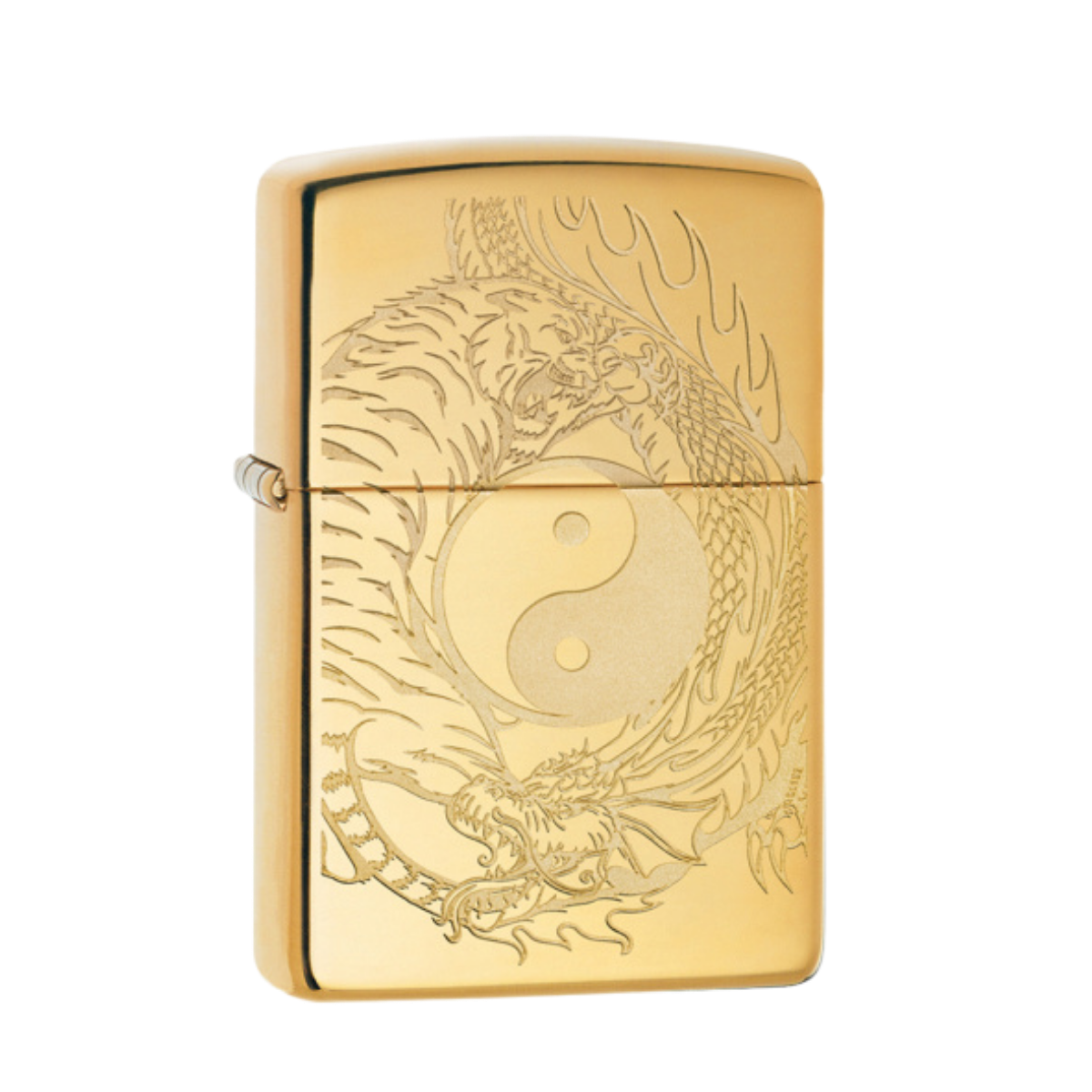 ZIPPO/49024 Tiger and Dragon design с покр.High Polish Brass, латунь/сталь, золот. глянц.