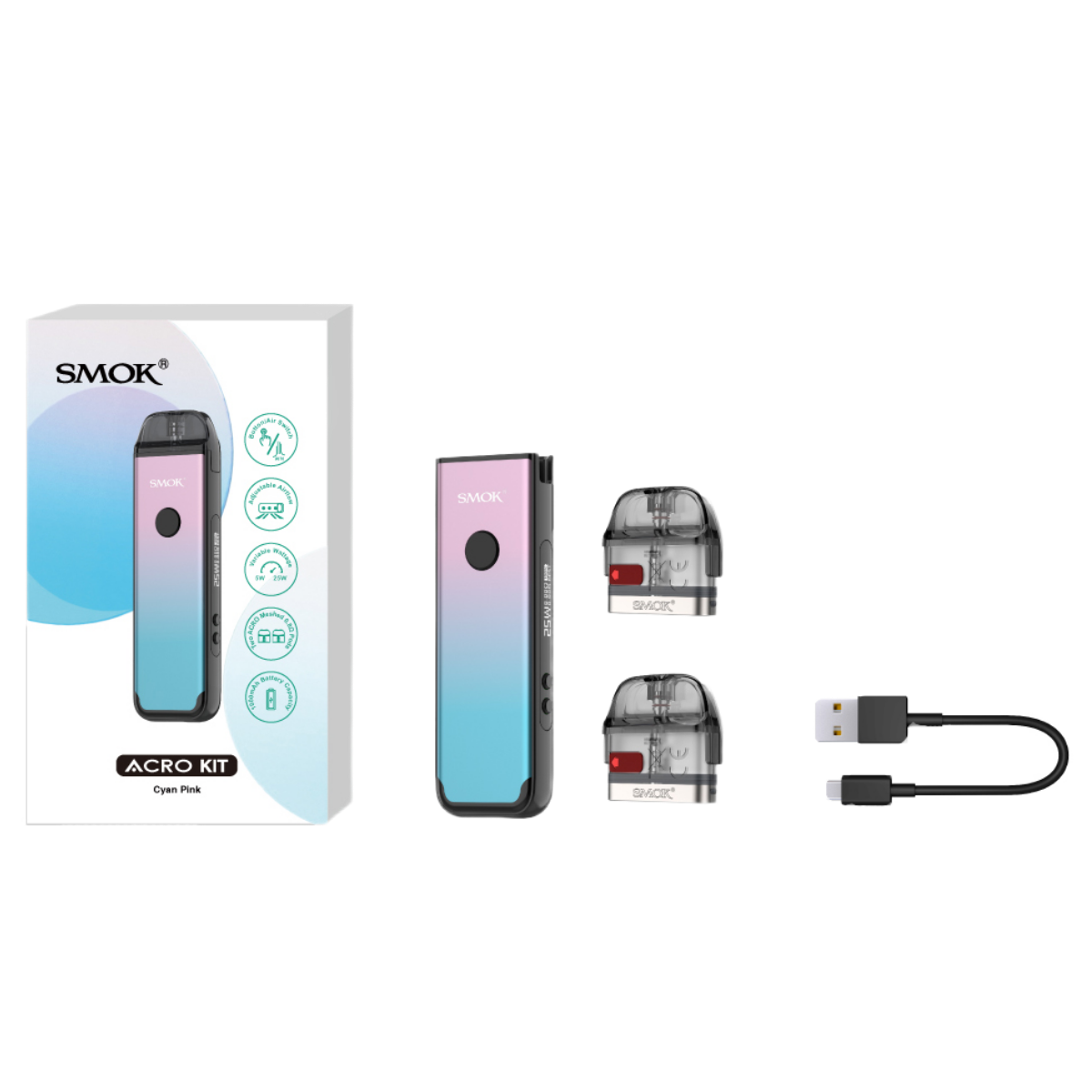 SMOK ACRO 1000mAh Pod Kit SMOK-081F Cyan Pink