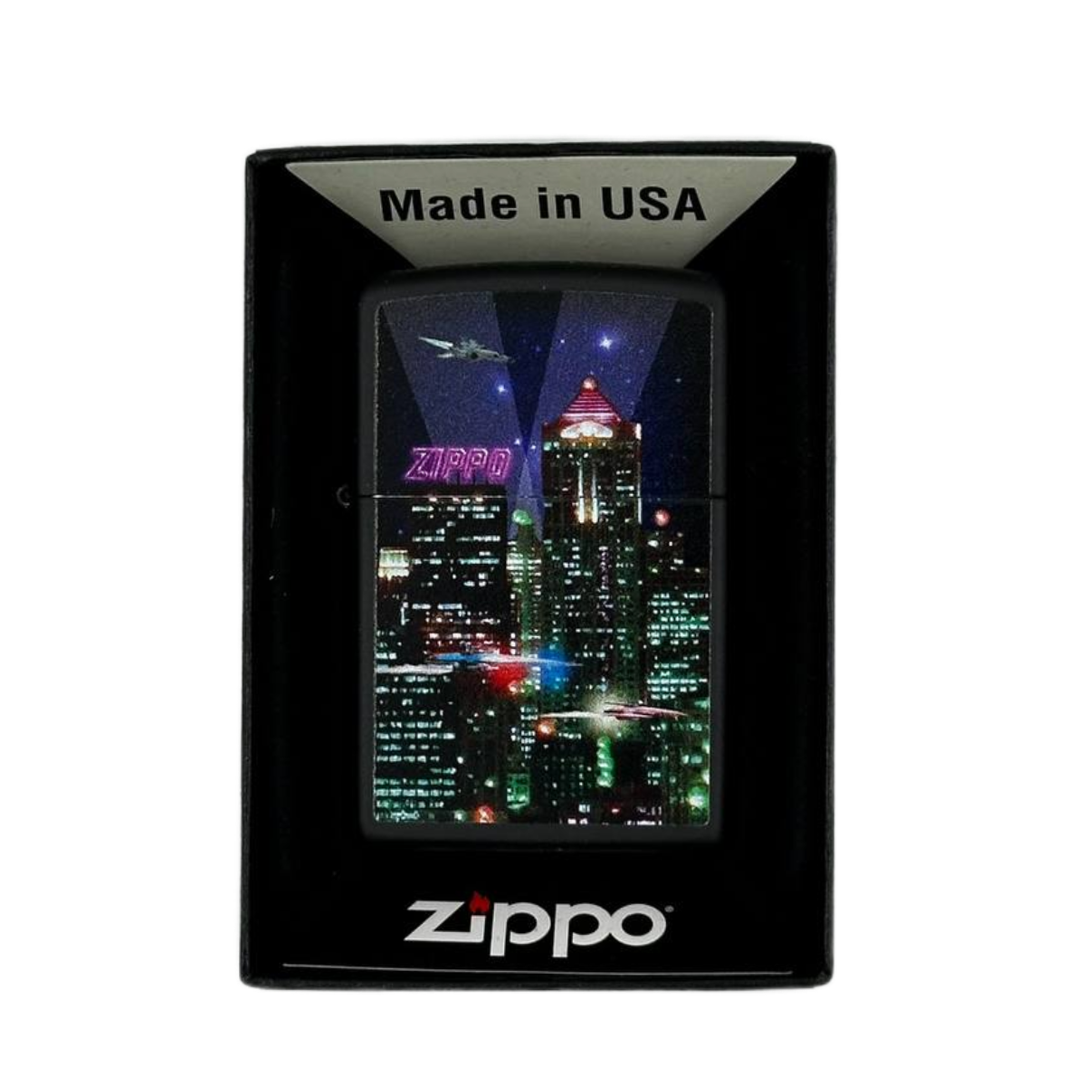 ZIPPO/48506 Cyber City покр.Black Matte, лат/сталь,чёрн.