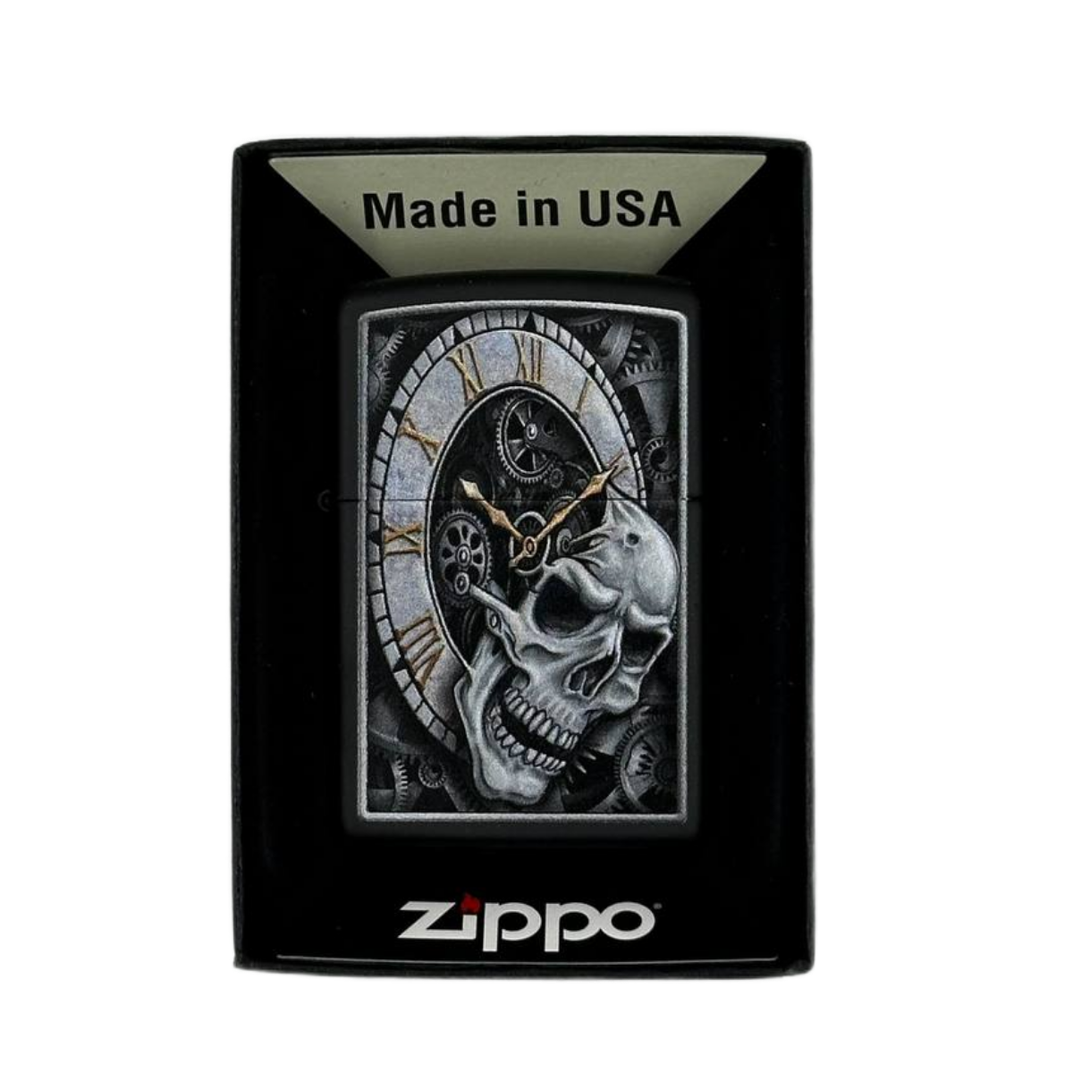 ZIPPO/29854 Skull Clock Design покр.Black Matte, лат/сталь,чёрн., матов.