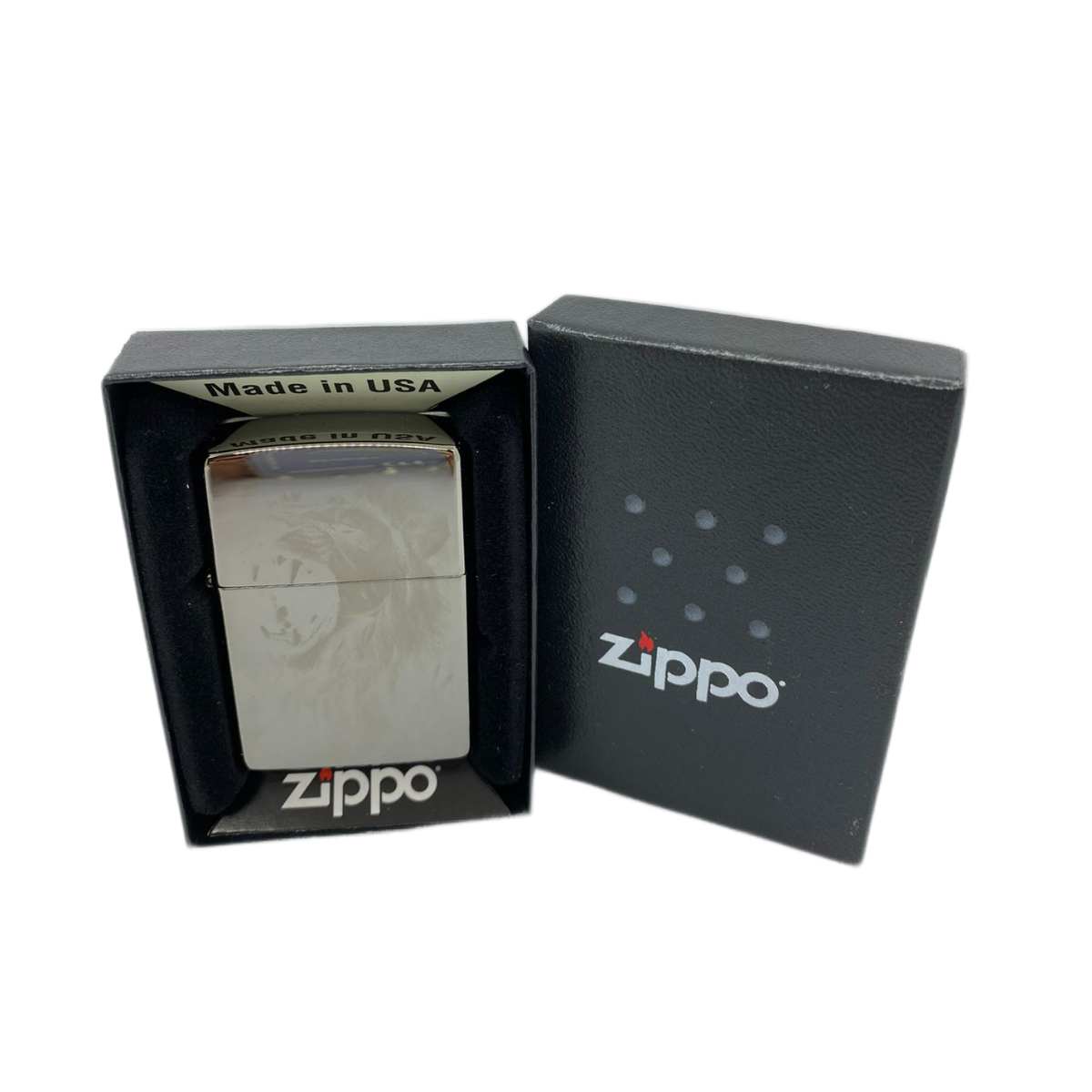 ZIPPO/49433 Lion с покр. Black Ice, латунь/сталь, чёрн., глянц., 38x13x57 мм