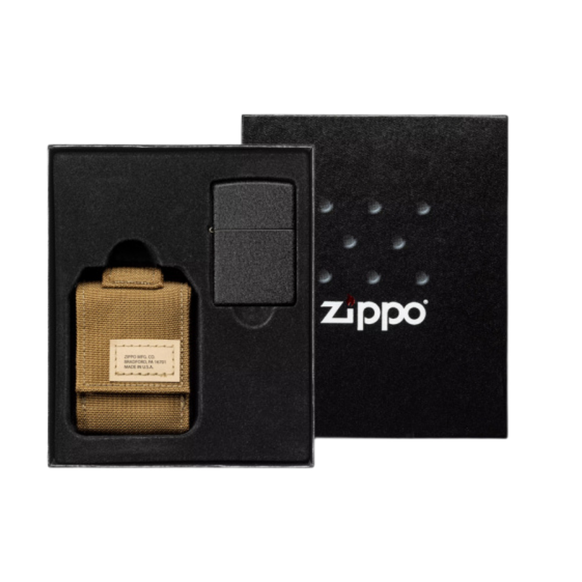 ZIPPO набор/49401 заж. Black Crackle® чёрн. и коричневый нейлон. чехол, в  подар. кор.