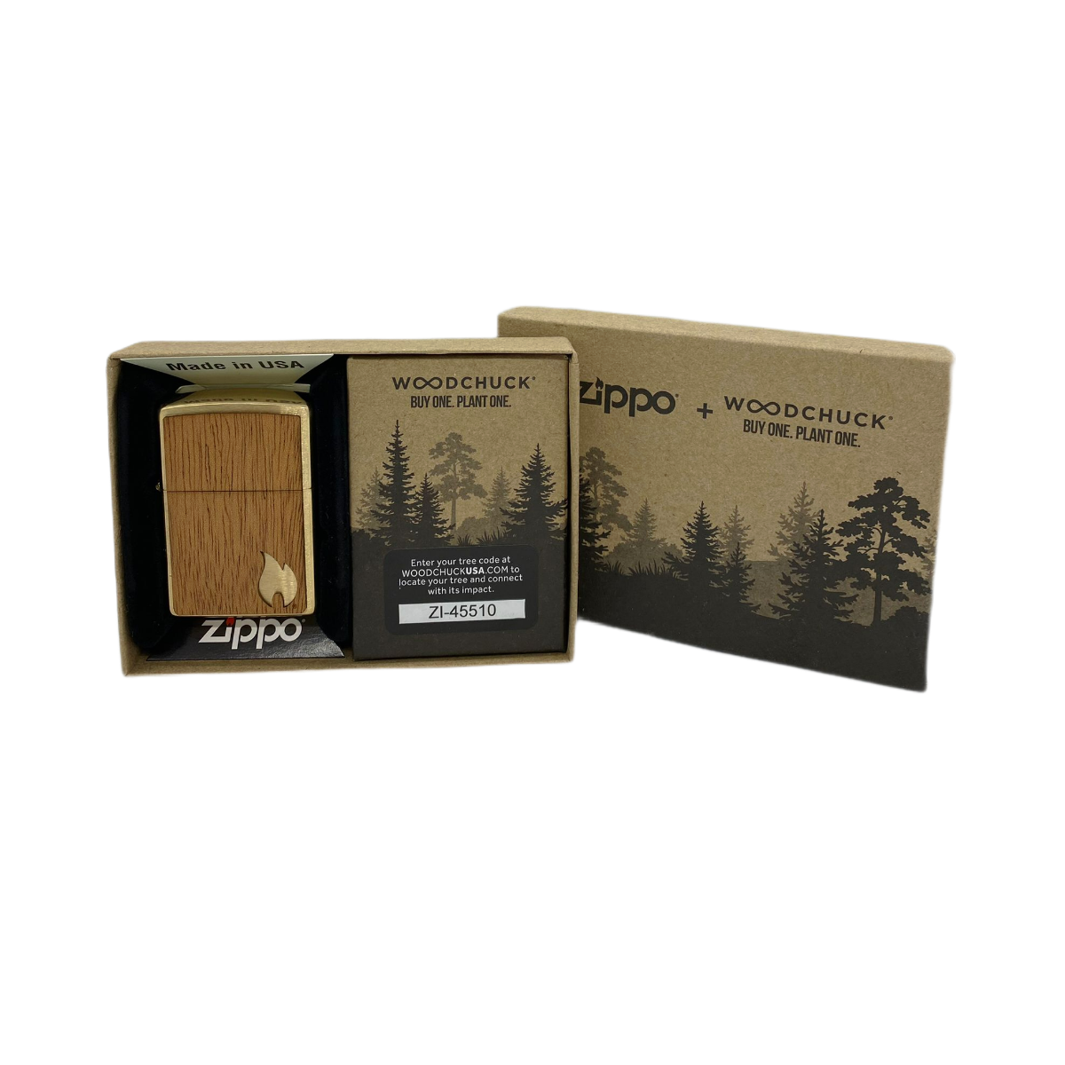ZIPPO/29901 WOODCHUCK USA Flame с покр. Brushed Brass, латунь/сталь/дерево, золот. матов.