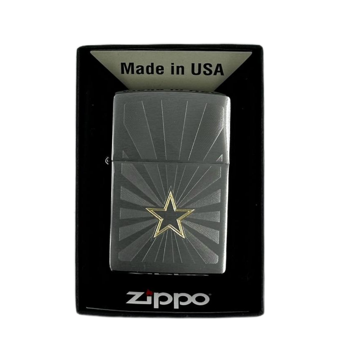 ZIPPO/48657 Star Design, покр.Brushed Chrome, лат/сталь, серебр., матов.