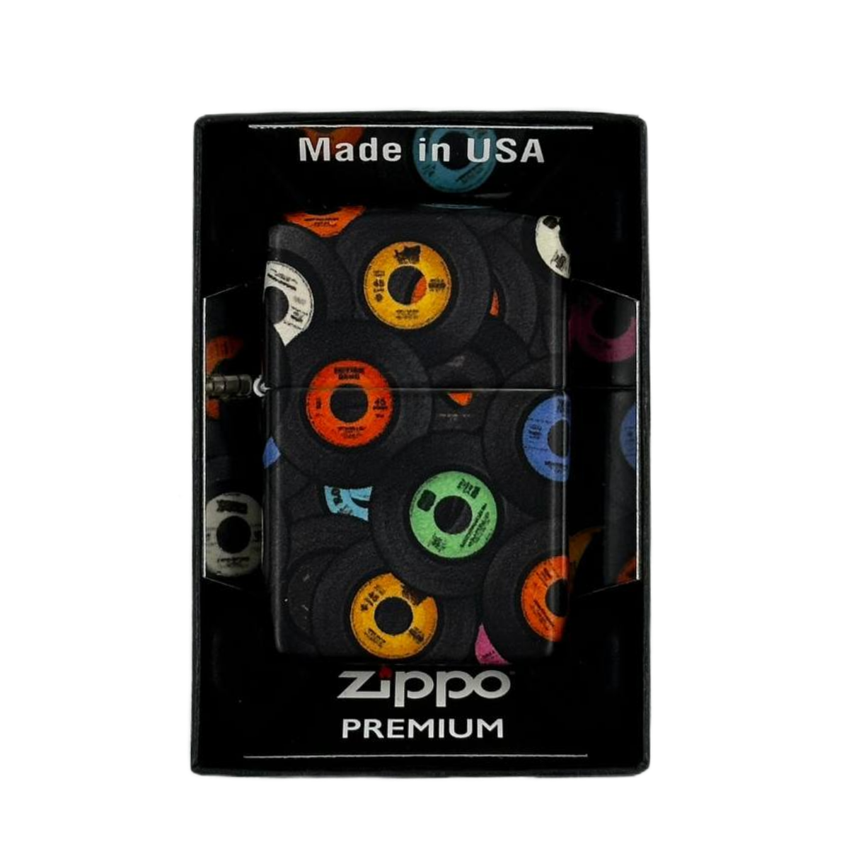 ZIPPO/48770 Records Design покр.540 Matte, лат/сталь,чёрн.,